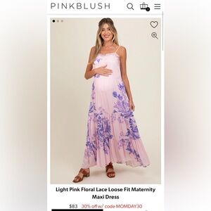 Pink Blush Light Pink Floral Lace Loose Fit Maternity Maxi Dress - Medium M NWT